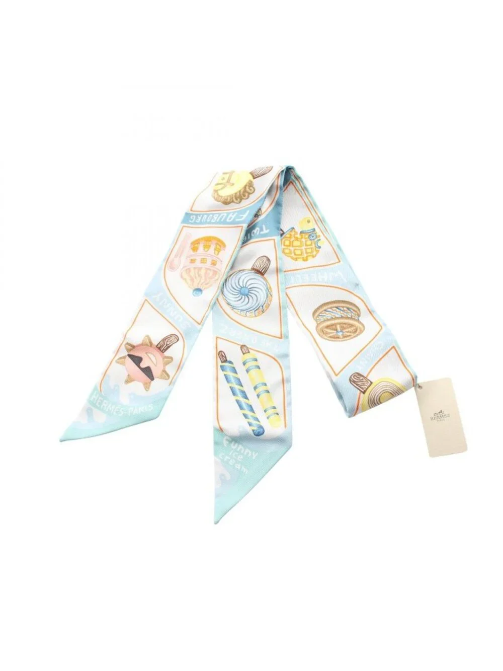 Hermes Scarf Twill Funny Ice Cream Blue Silk